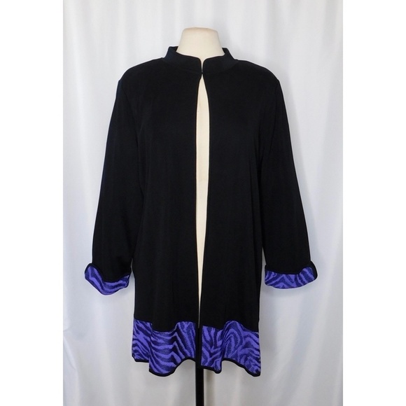 MING WANG Black Purple Knit Cardigan Zebra Knitwear Longline Career Size 2X - Picture 1 of 11